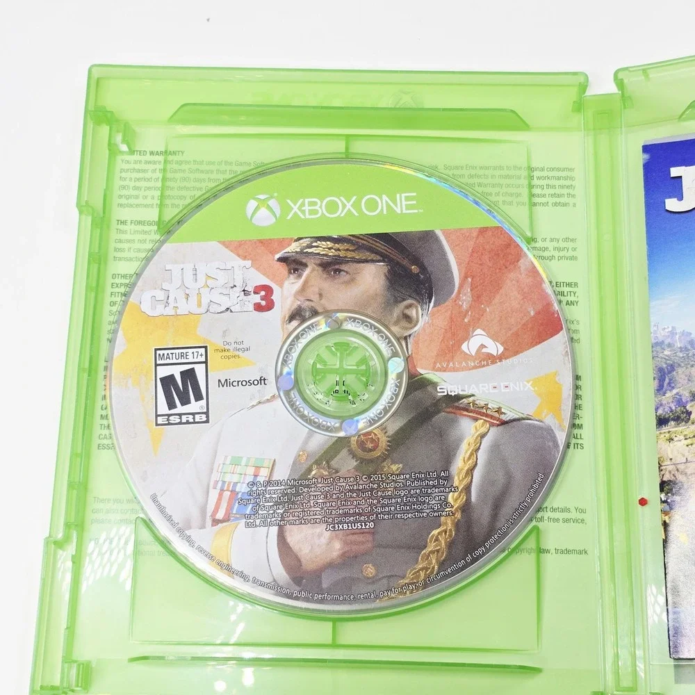Just Cause 3 Xbox One Day One Edition Video Game Case Disc Insert Codes Square E